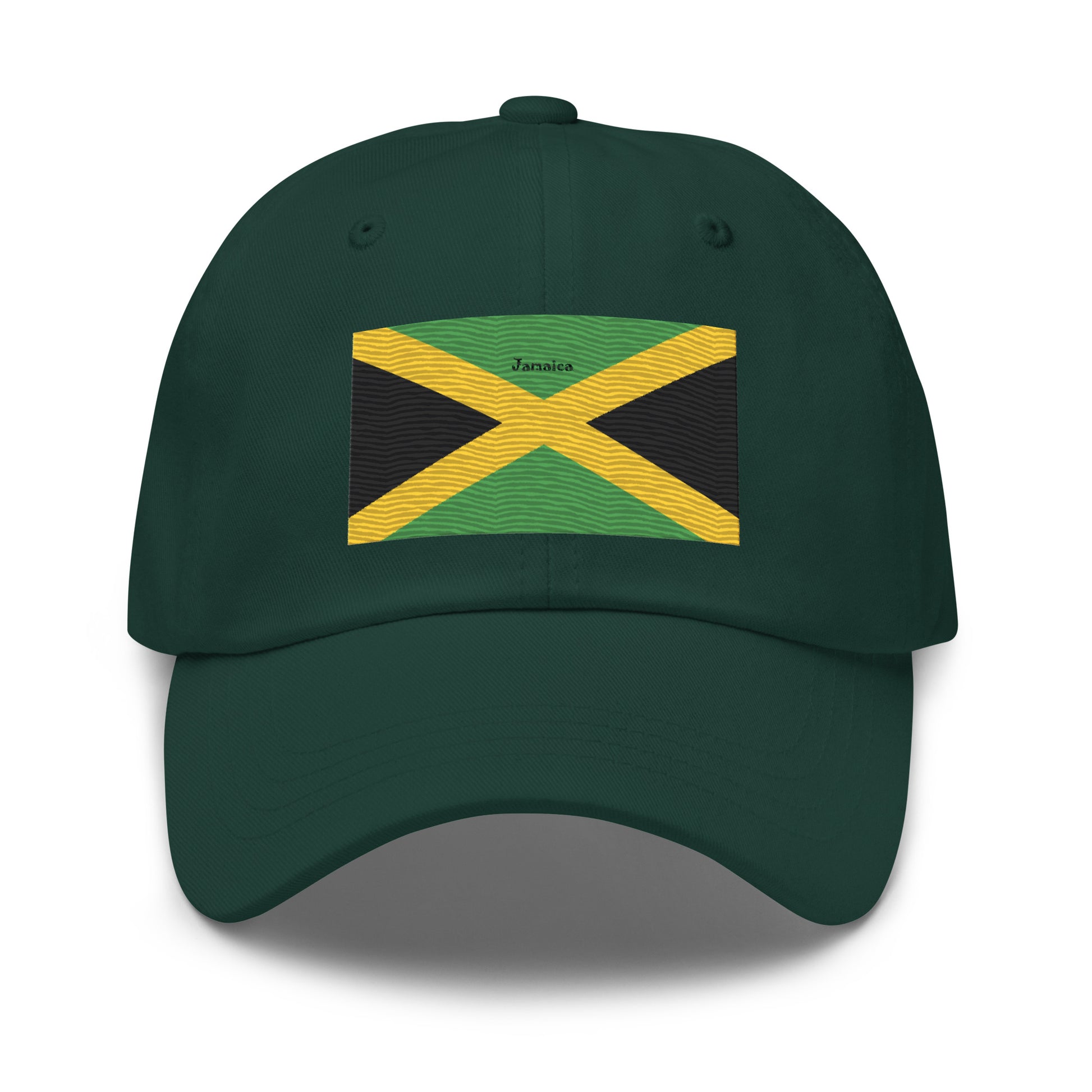 Supporter green dad hat with Jamaican flag embroidery