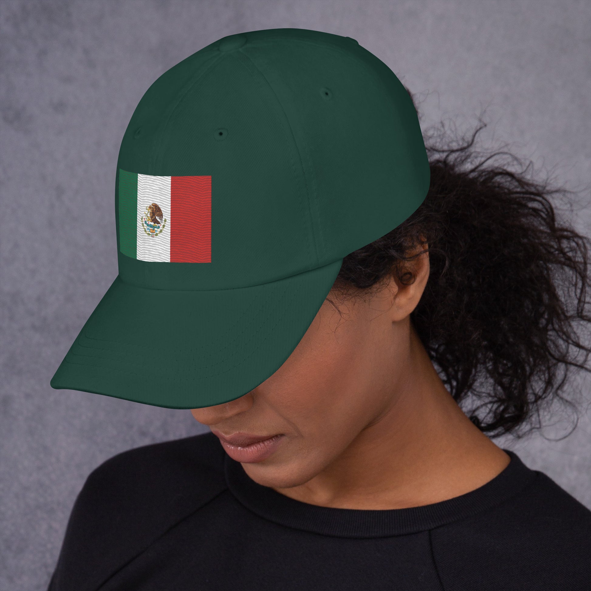 Comfortable Dad Hat with Embroidered Mexican Flag, green color
