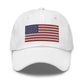 White USA flag dad hat for patriotic people.
