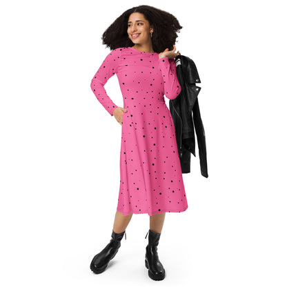 classic polka dot midi dress with pockets