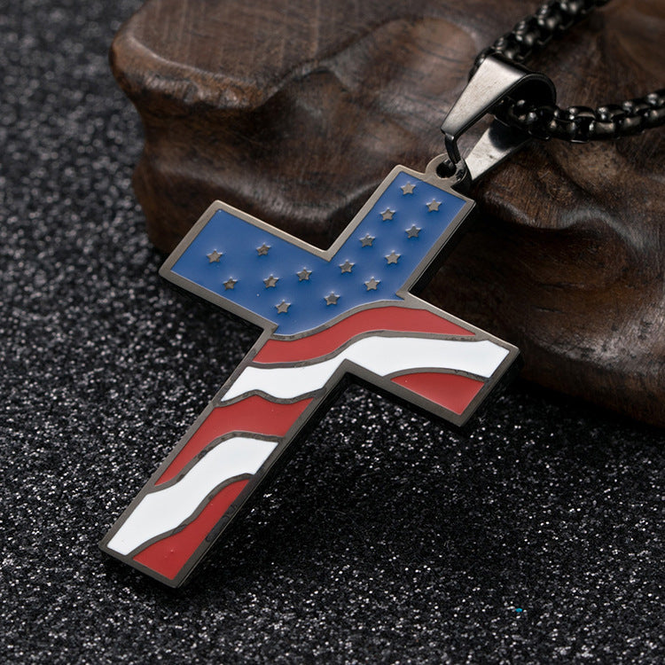 cross necklace with american flag design