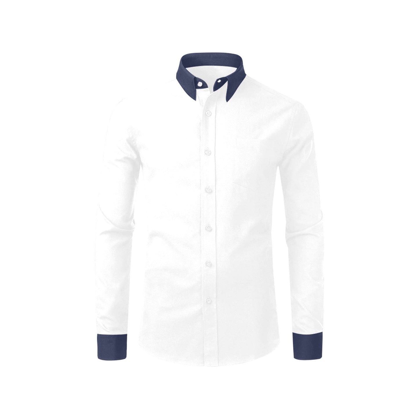 Formal white long sleeve shirt with blue collar for men