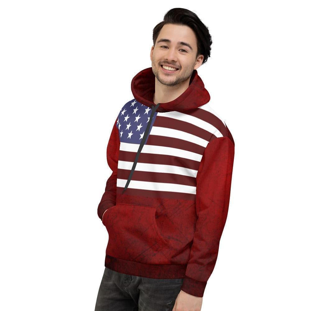 ed hoodie with bold American flag print – patriotic apparel