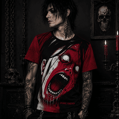 edgy men's all-over-print t-shirt screaming zombie grunge art