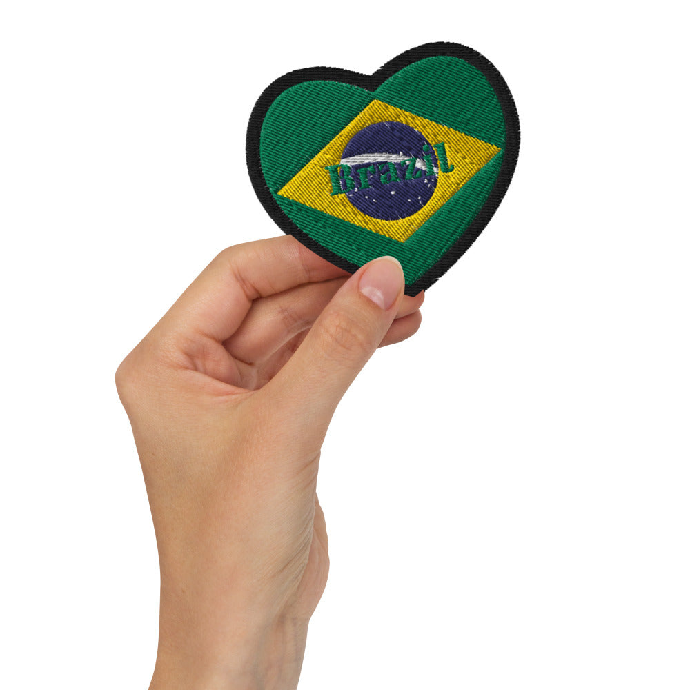 High Quality Embroidered Brazil Flag Patch / Heart Shape