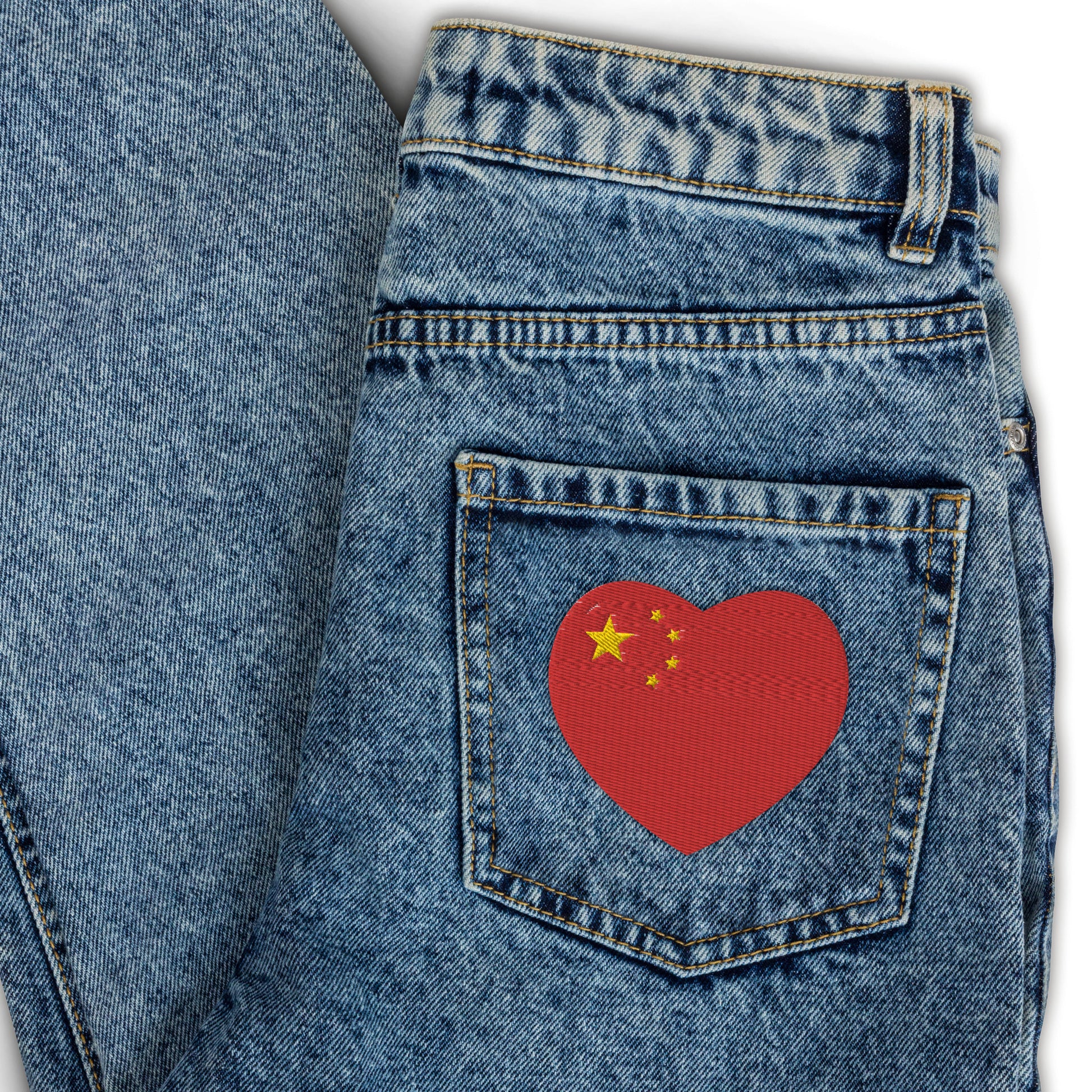 High Quality Heart-Shaped Embroidered China Flag Patch