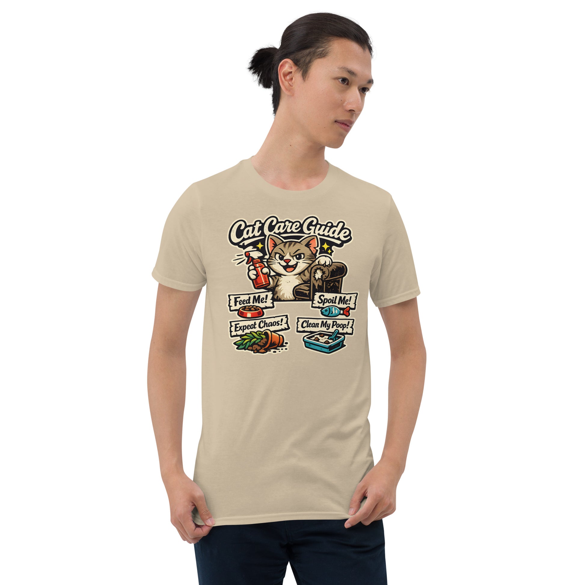 funny cat owner life instruction graphic tee