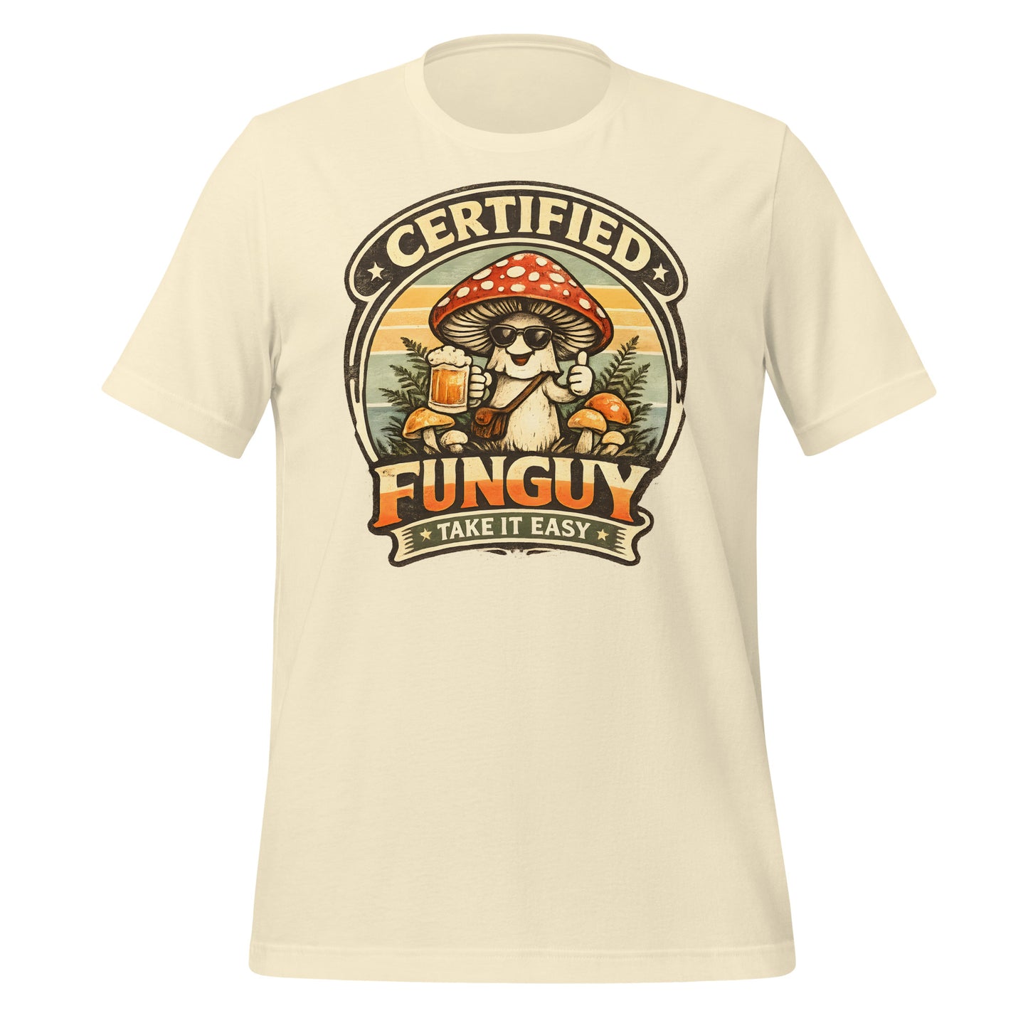 funny mushroom beer t-shirt certified funguy take it easy graphic shirt