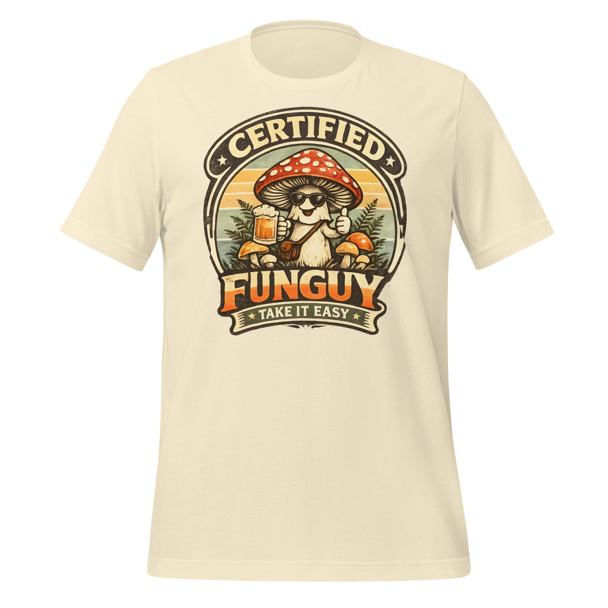 funny mushroom beer t-shirt certified funguy take it easy graphic shirt