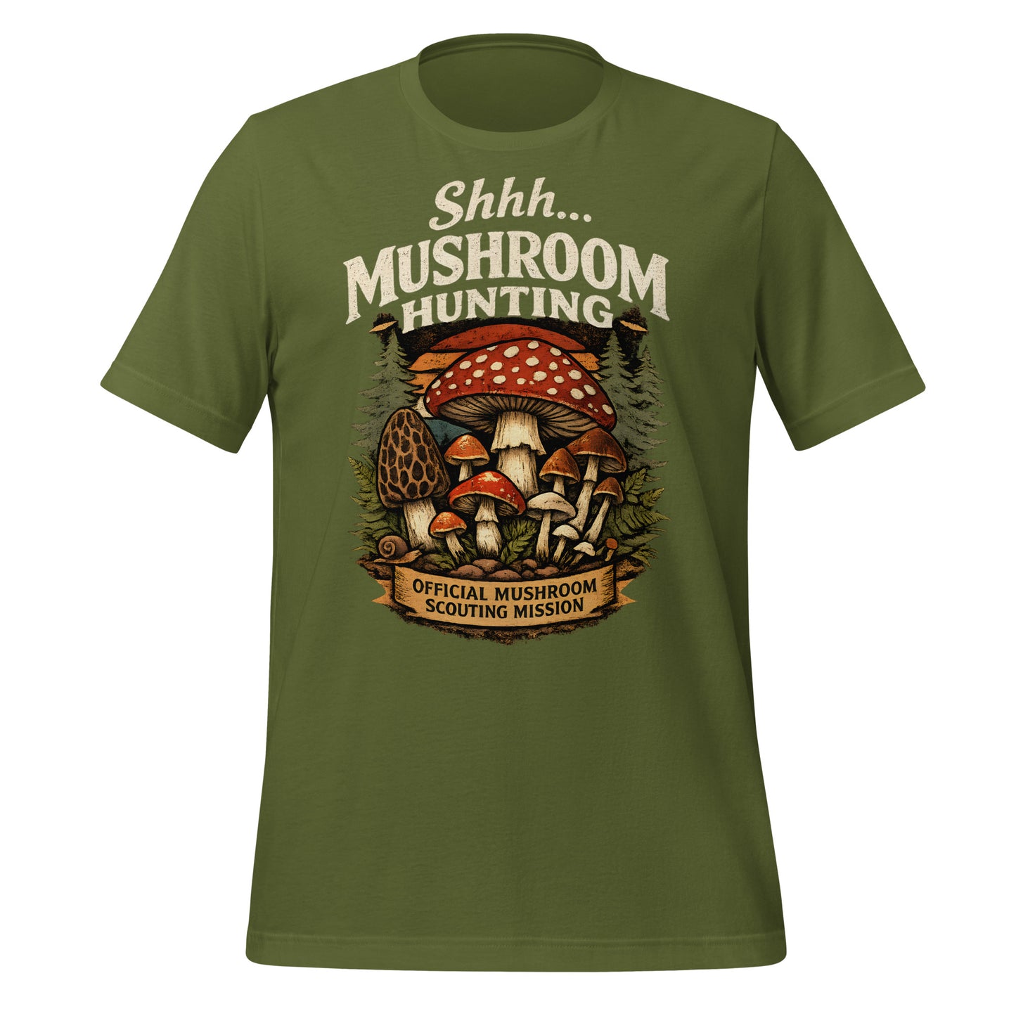 funny mushroom hunting t-shirt with vintage mushroom graphic