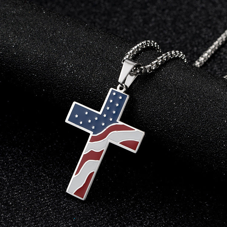 gold american flag cross pendant