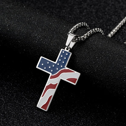 gold american flag cross pendant