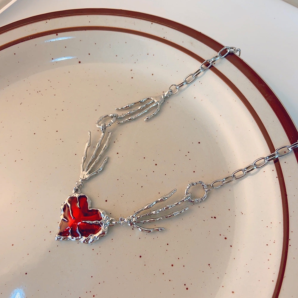 gothic skeleton heart necklace