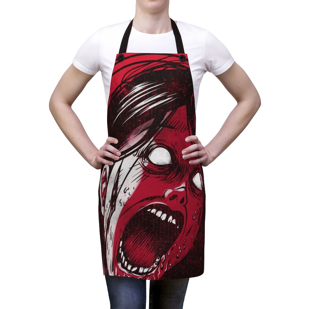 horror cooking apron with screaming female face graphic design