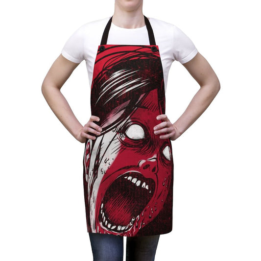 horror cooking apron with screaming female face graphic design