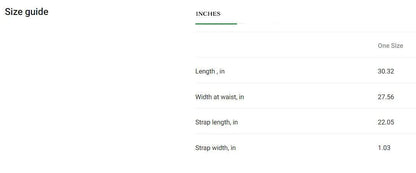 inches guide size apron