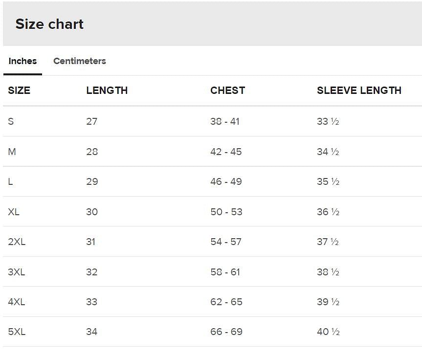 inches size guide hoodie