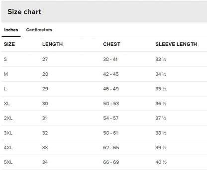inches size guide hoodie