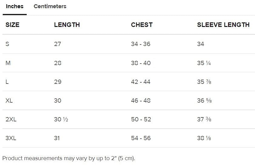 inches size guide hoodie
