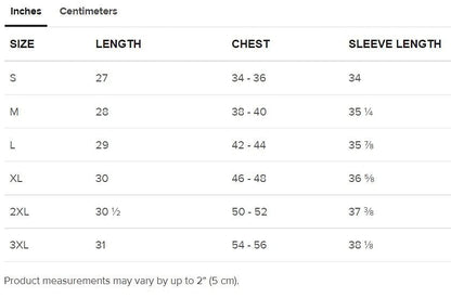 inches size guide hoodie