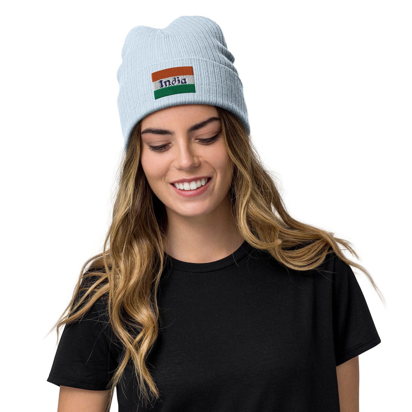 light blue beanie