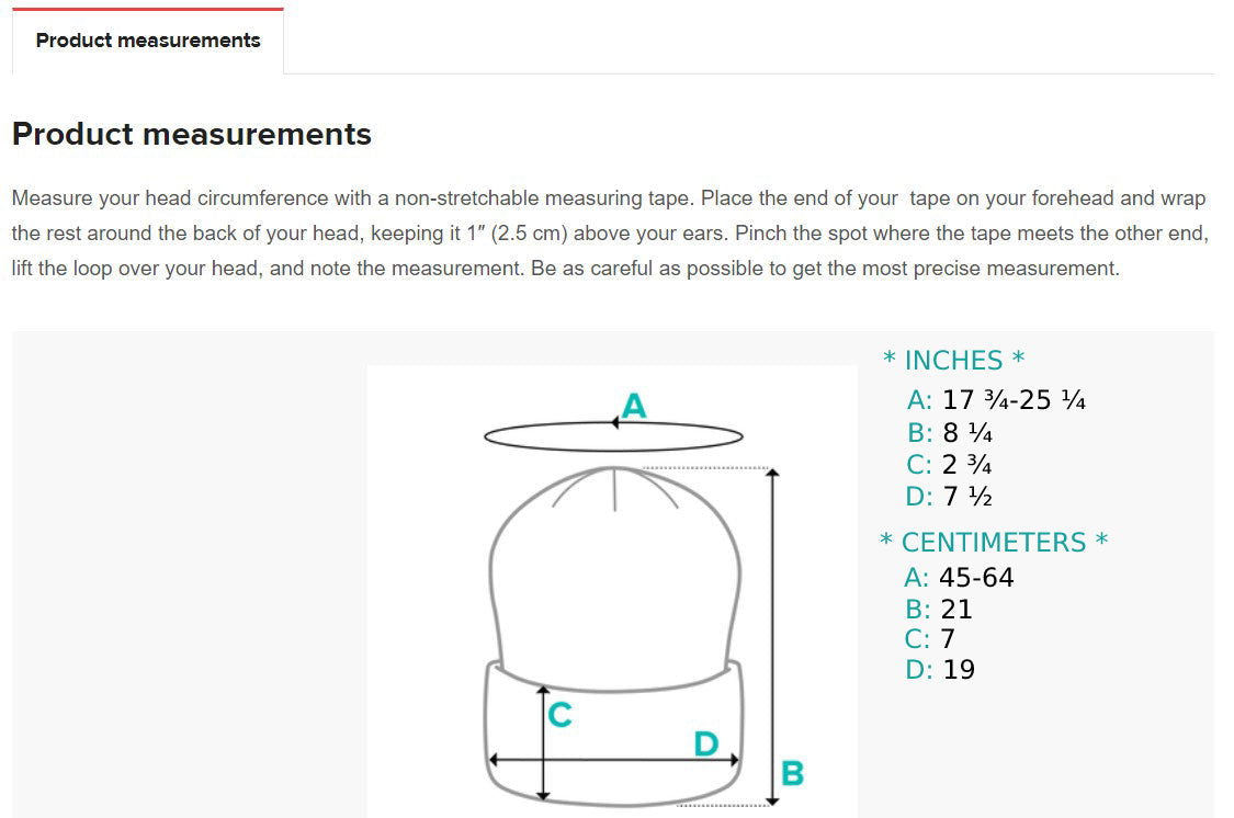 measurements beanie