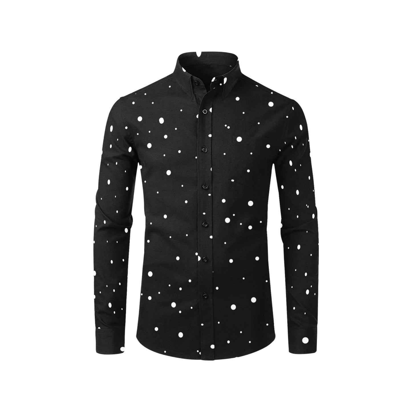men’s black dress shirt with polka dots