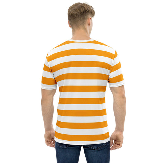 men’s orange and white horizontal striped t-shirt regular fit