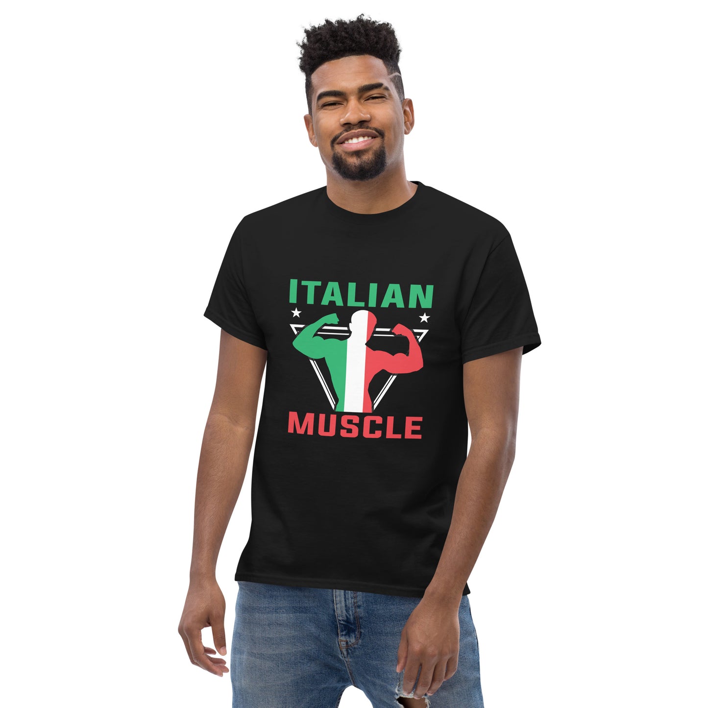 Black Color Italy Tshirt Mens Classic Style / Muscle Tshirt
