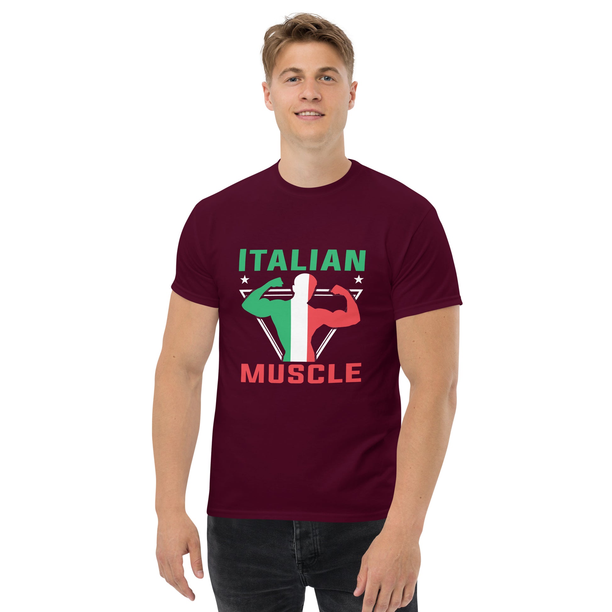 Maroon color Italy Tshirt Mens Classic Style / Muscle Tshirt