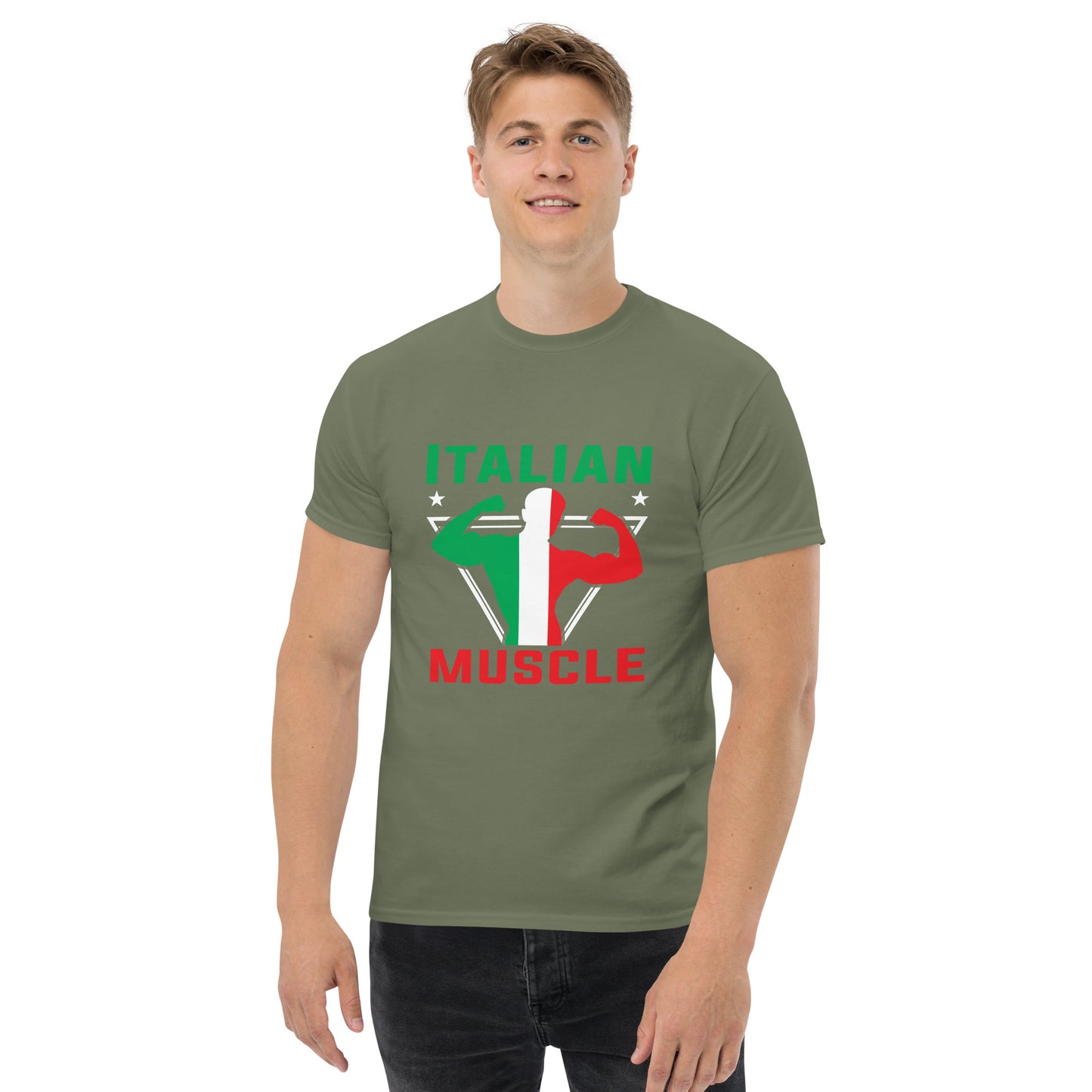 Military Green Color Italy Tshirt Mens Classic Style / Muscle Tshirt