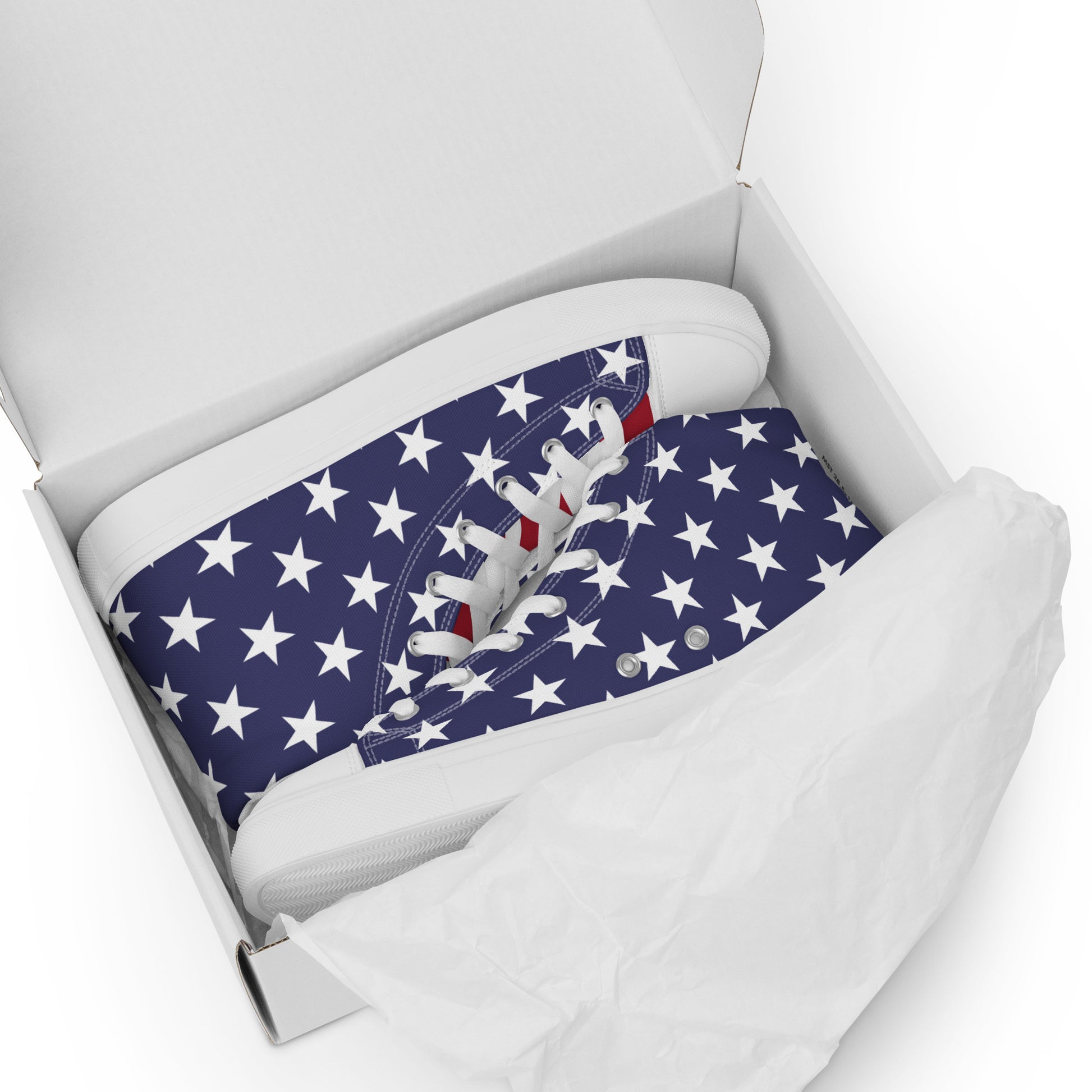 Cool High Top Sneakers For Men With American Flag Print in a box