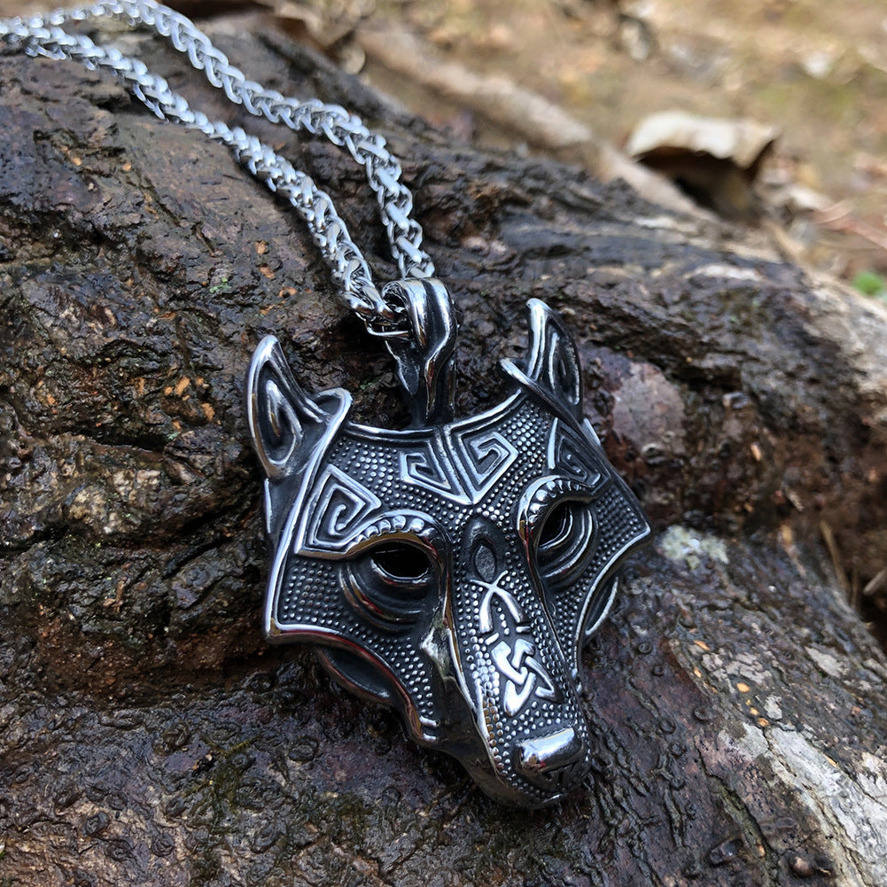 norse grey wolf head necklace
