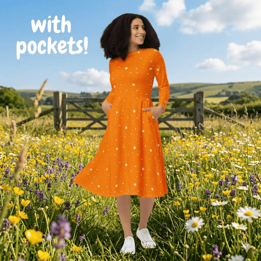 Polka dot orange dress with pockets