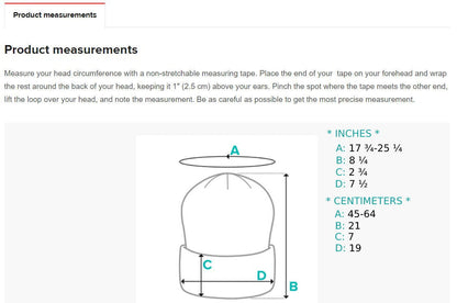 procuct measurements beanie