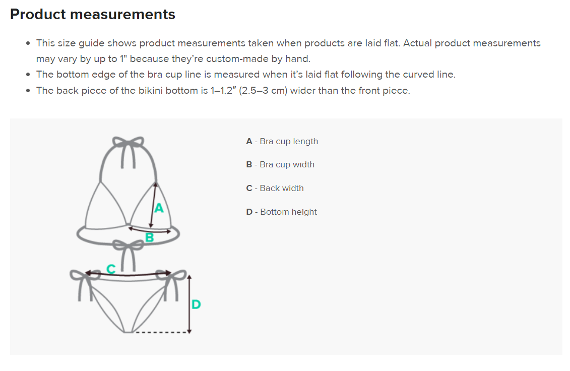 Product Measurements Puerto Rico Flag Bikini / Recycled Puerto Rican Swimwear