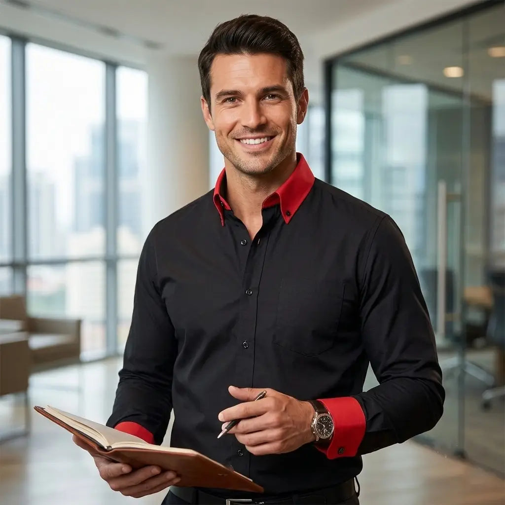 professional businessman dressed in elegant black button up shirt
