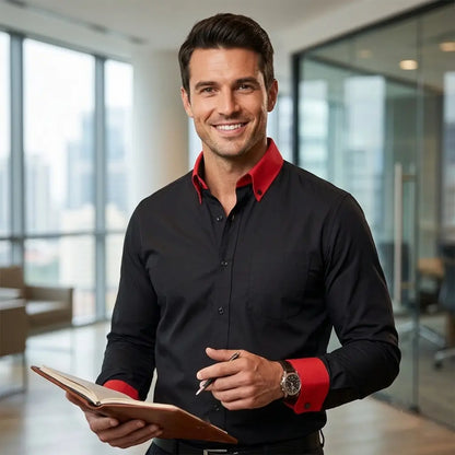 professional businessman dressed in elegant black button up shirt