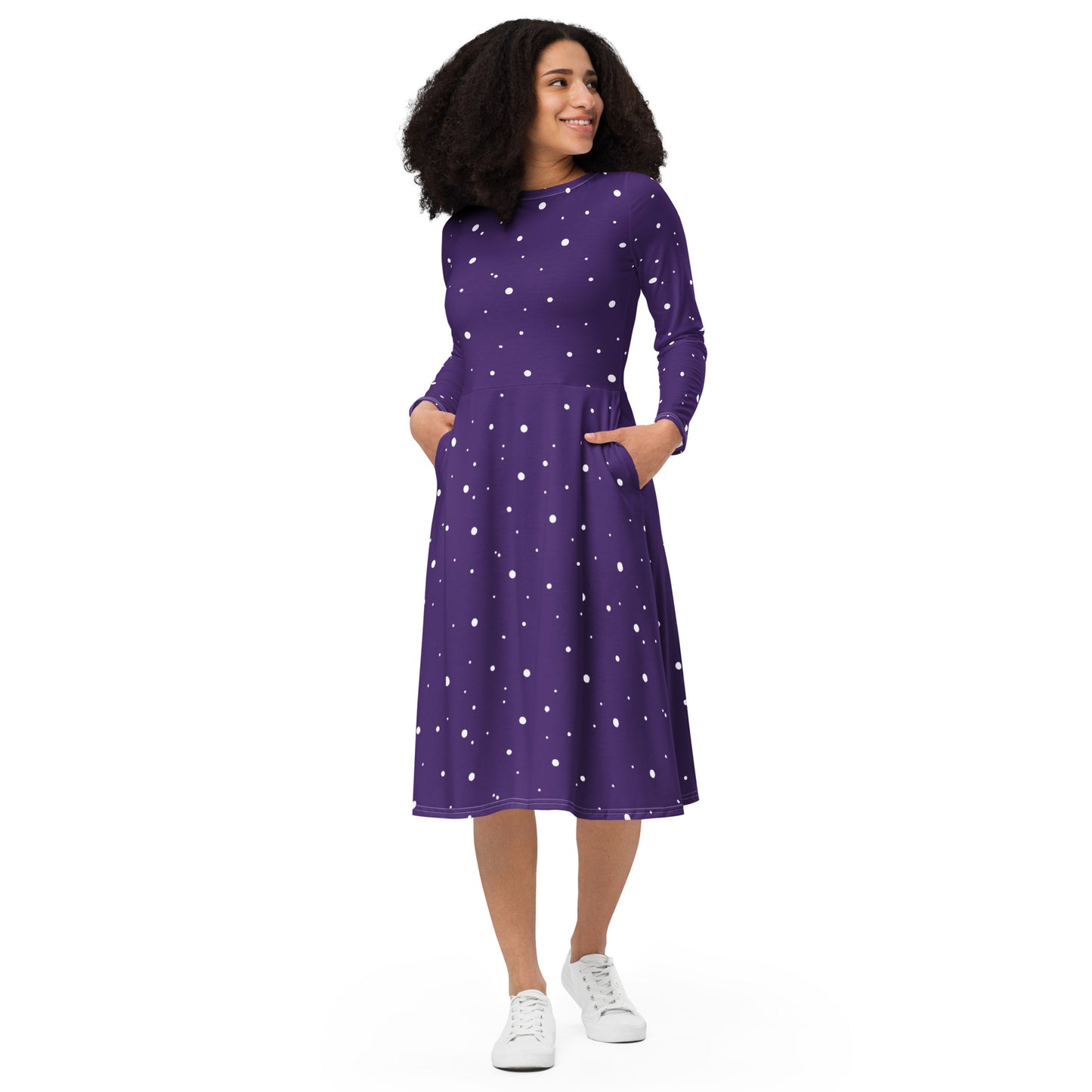 purple and white polka dot dress long sleeve