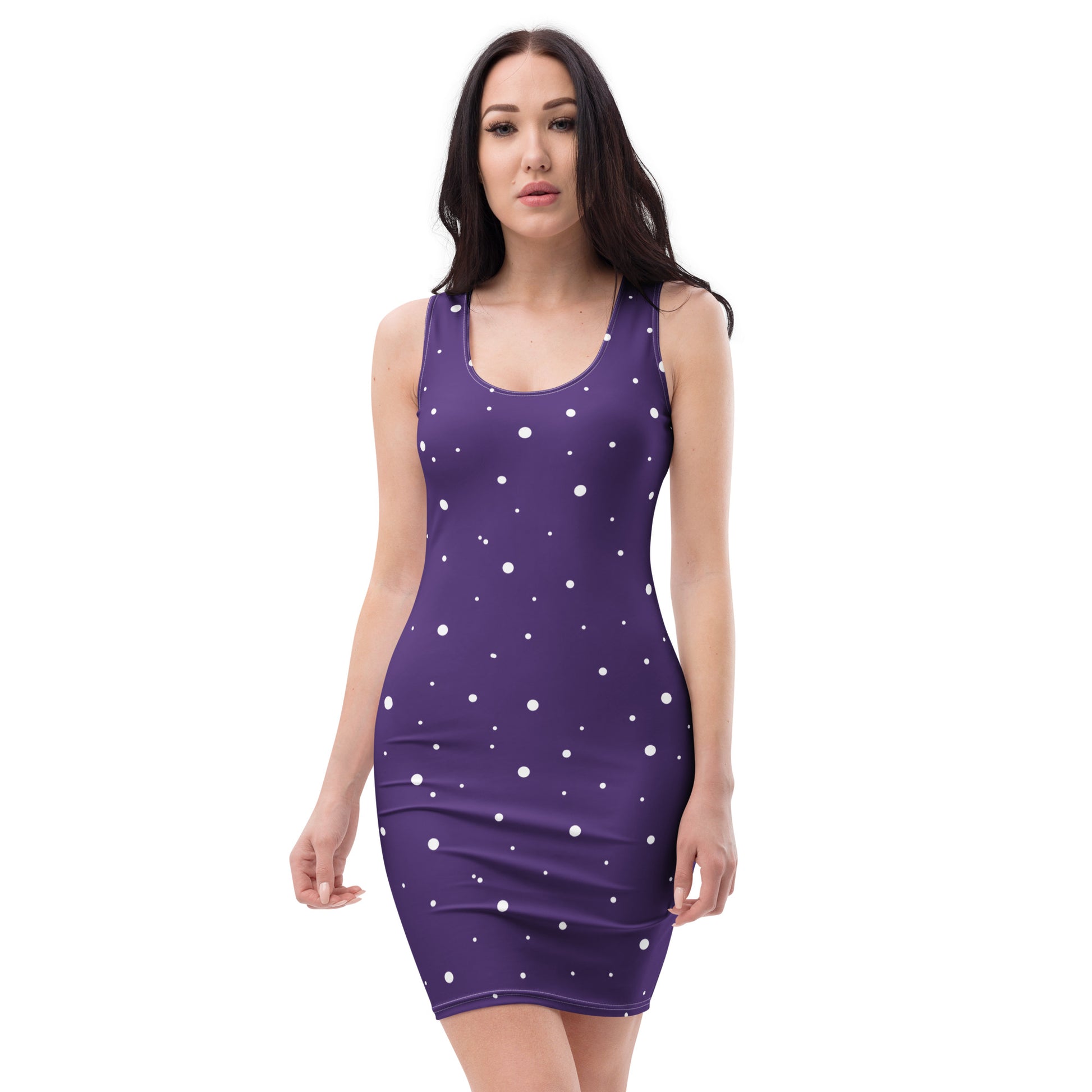 purple and white polka dot dress sleeveless