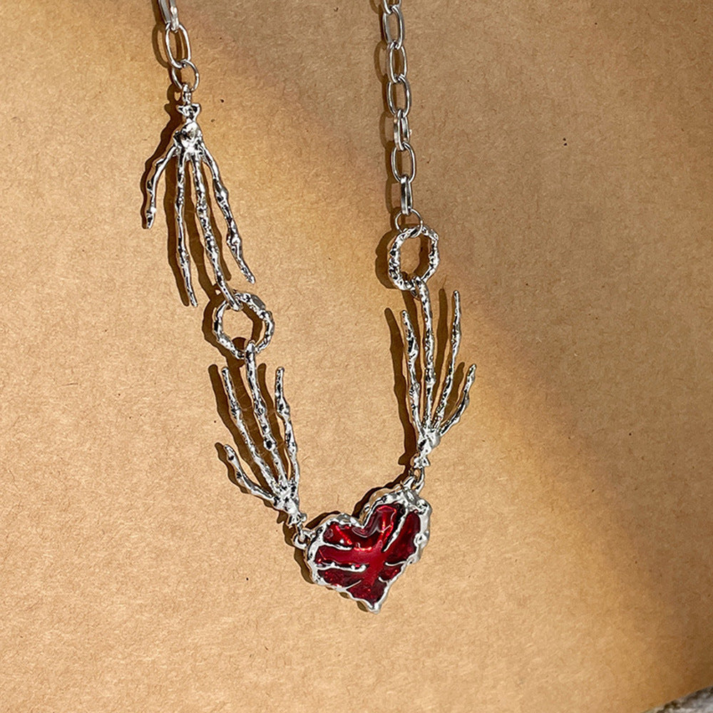 red enamel heart necklace