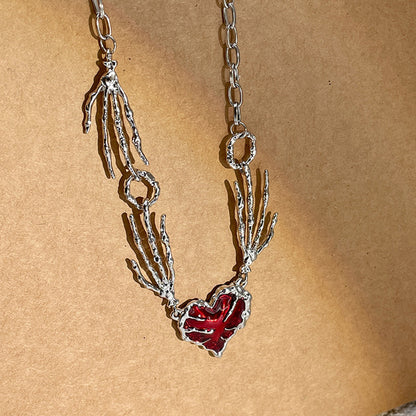 red enamel heart necklace