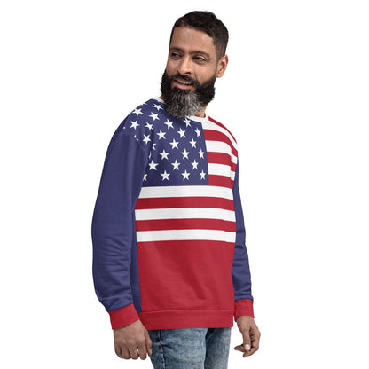red white and blue crewneck sweatshirt