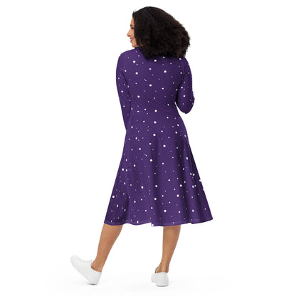 retro polka dot midi dress purple white