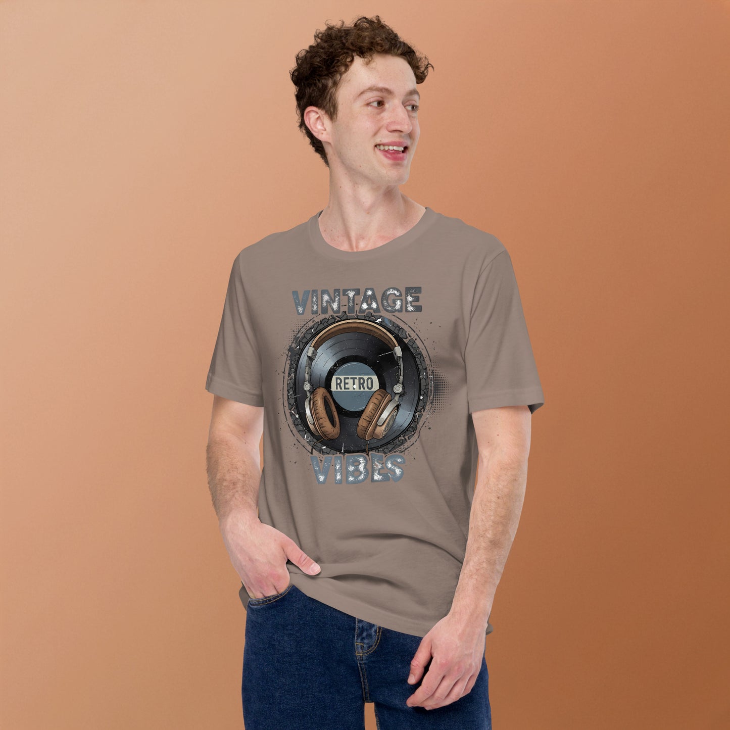 retro style dj shirt with record print