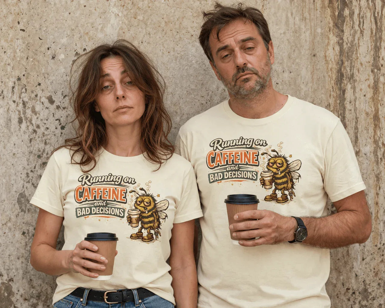 running on caffeine and bad decisions t shirt tired adults