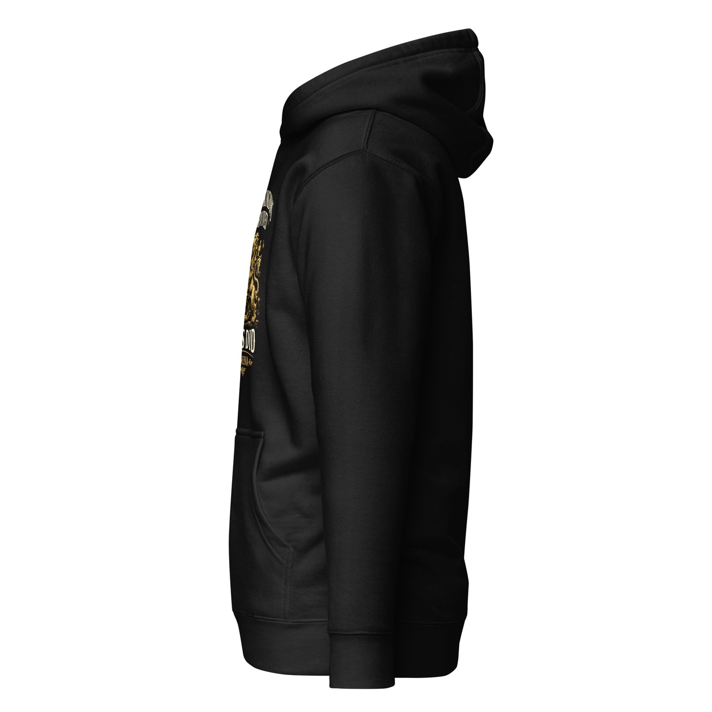 side view Armenian gift hoodie with lion symbol and Mount Ararat graphic