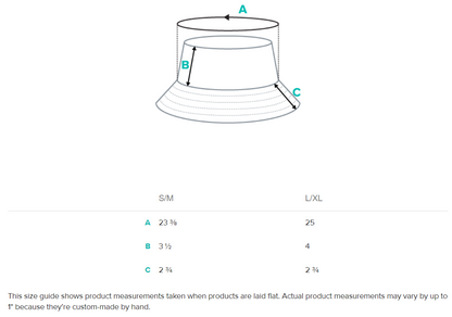 Size Guide Bucket Hat Inches