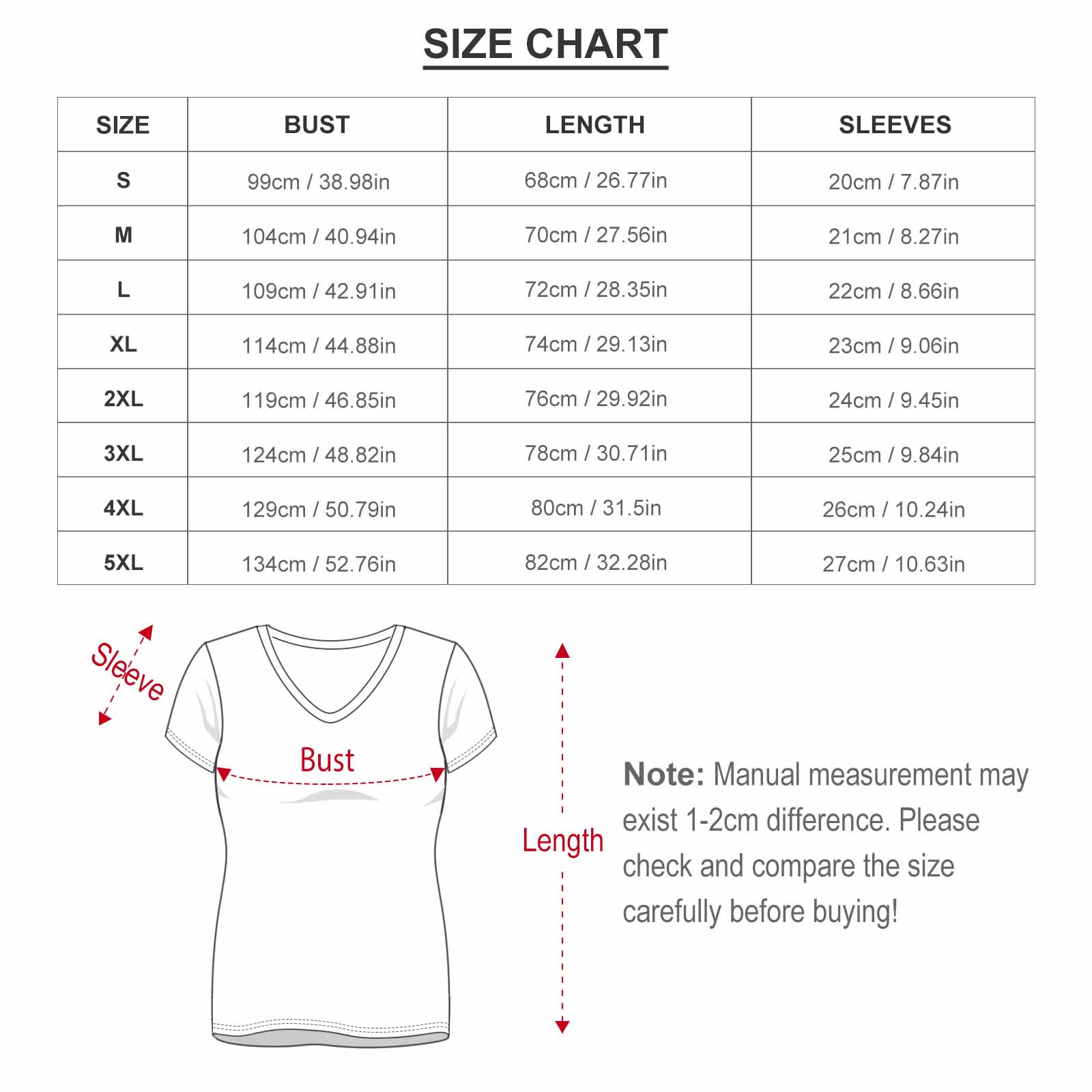 size chart christmas t-shirt