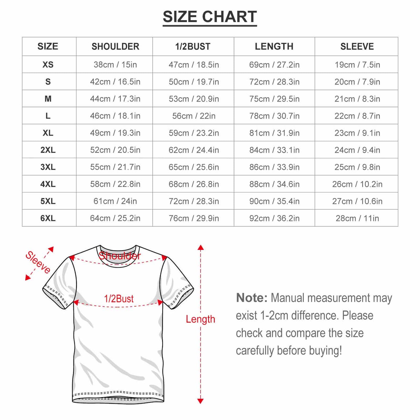 size chart t-shirt